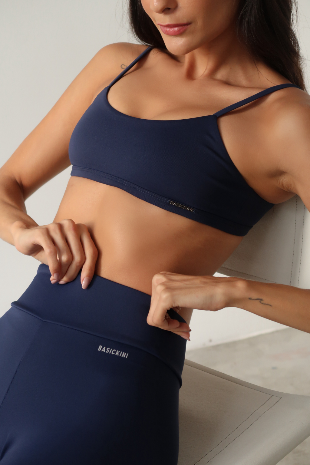 Conjunto Sport Top Faixa + Calça Legging Marinho
