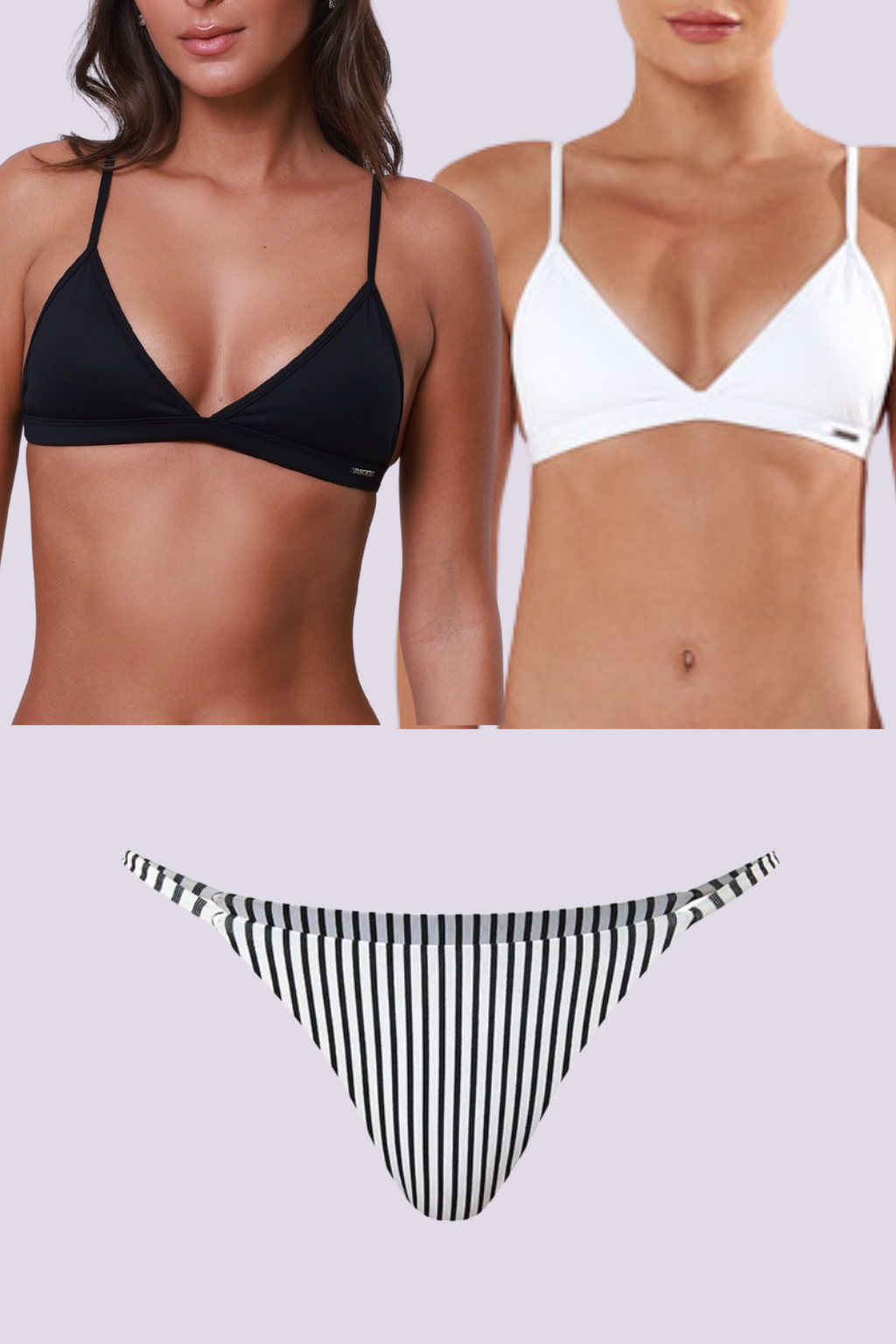 Kit Top Preto, Top Branco e Calcinha Listrada